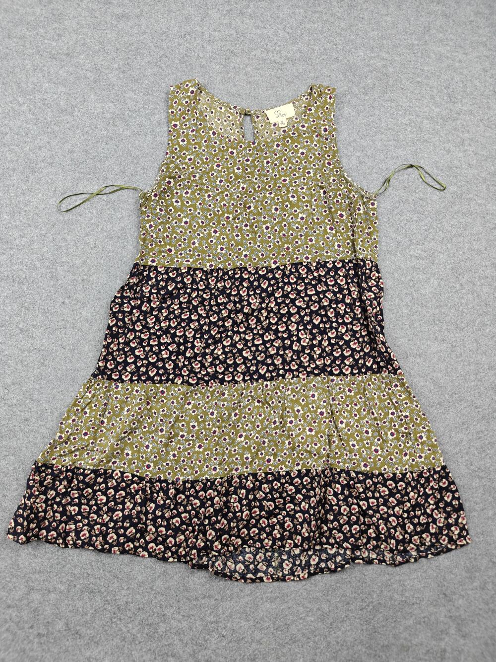 Love Dress Womens S Green Floral Sundress Strappy Sleeveless Short Cotton Rayon